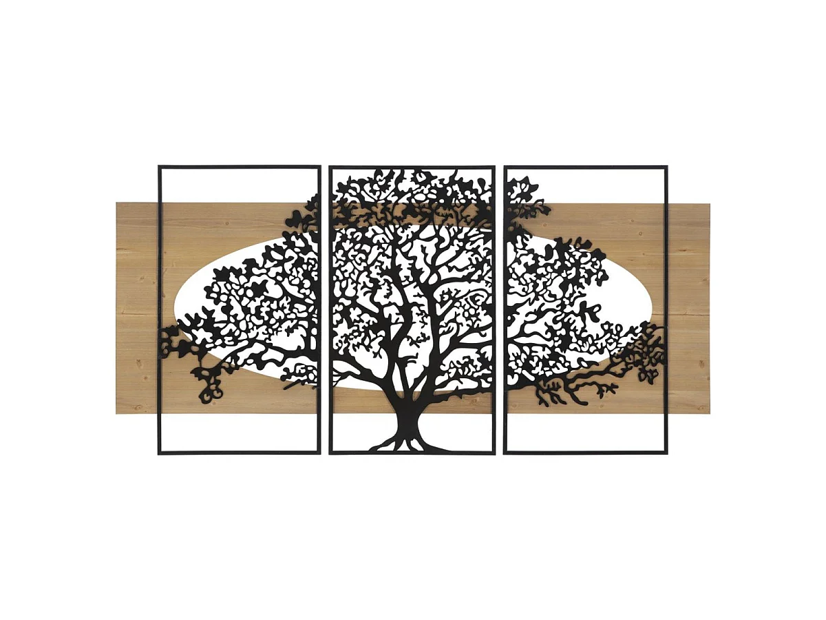 Ensemble de 3 décorations murales triptyque arbre métal 176x90 cm Sarabi Noir et Bois