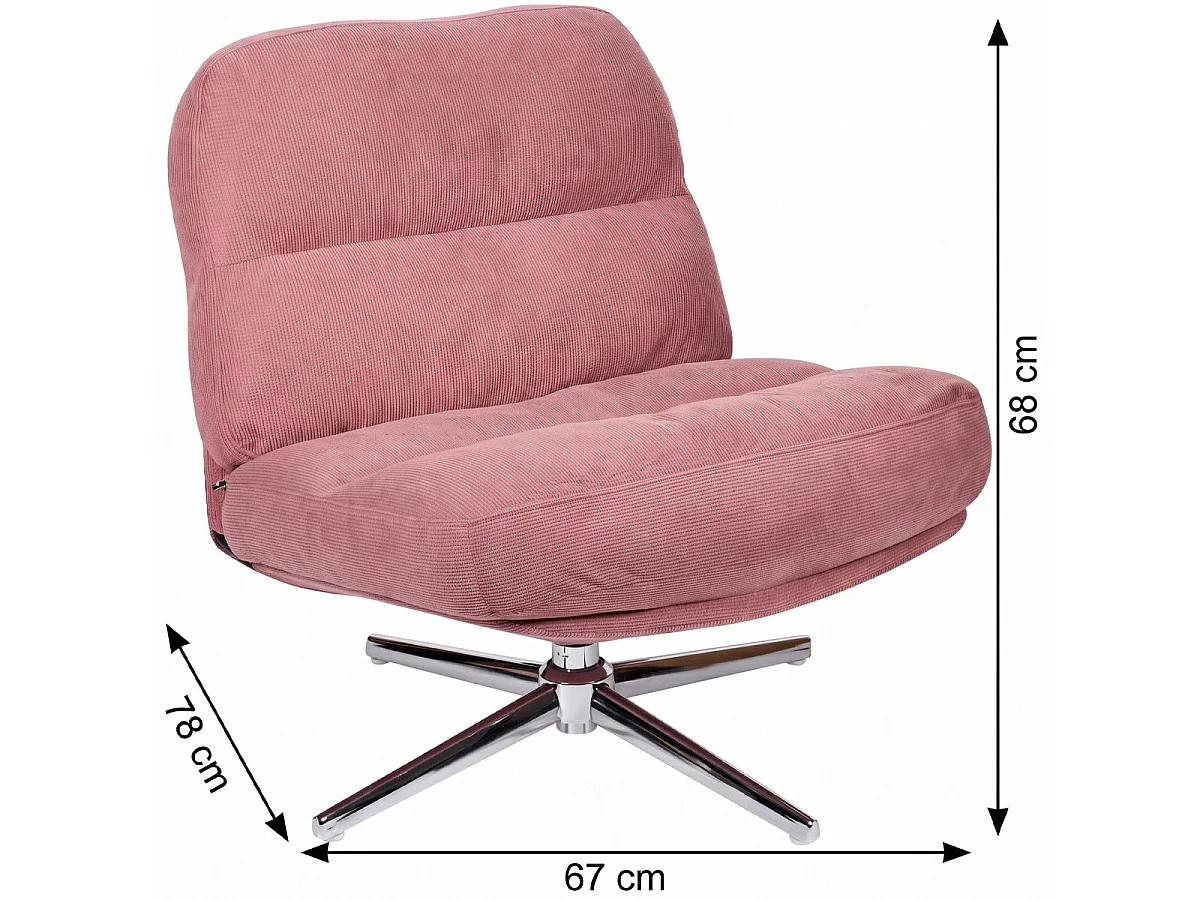 Fauteuil pivotant en velours côtelé rose et piètement chromé - Julia
