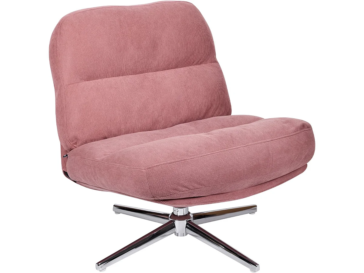 Fauteuil pivotant en velours côtelé rose et piètement chromé - Julia