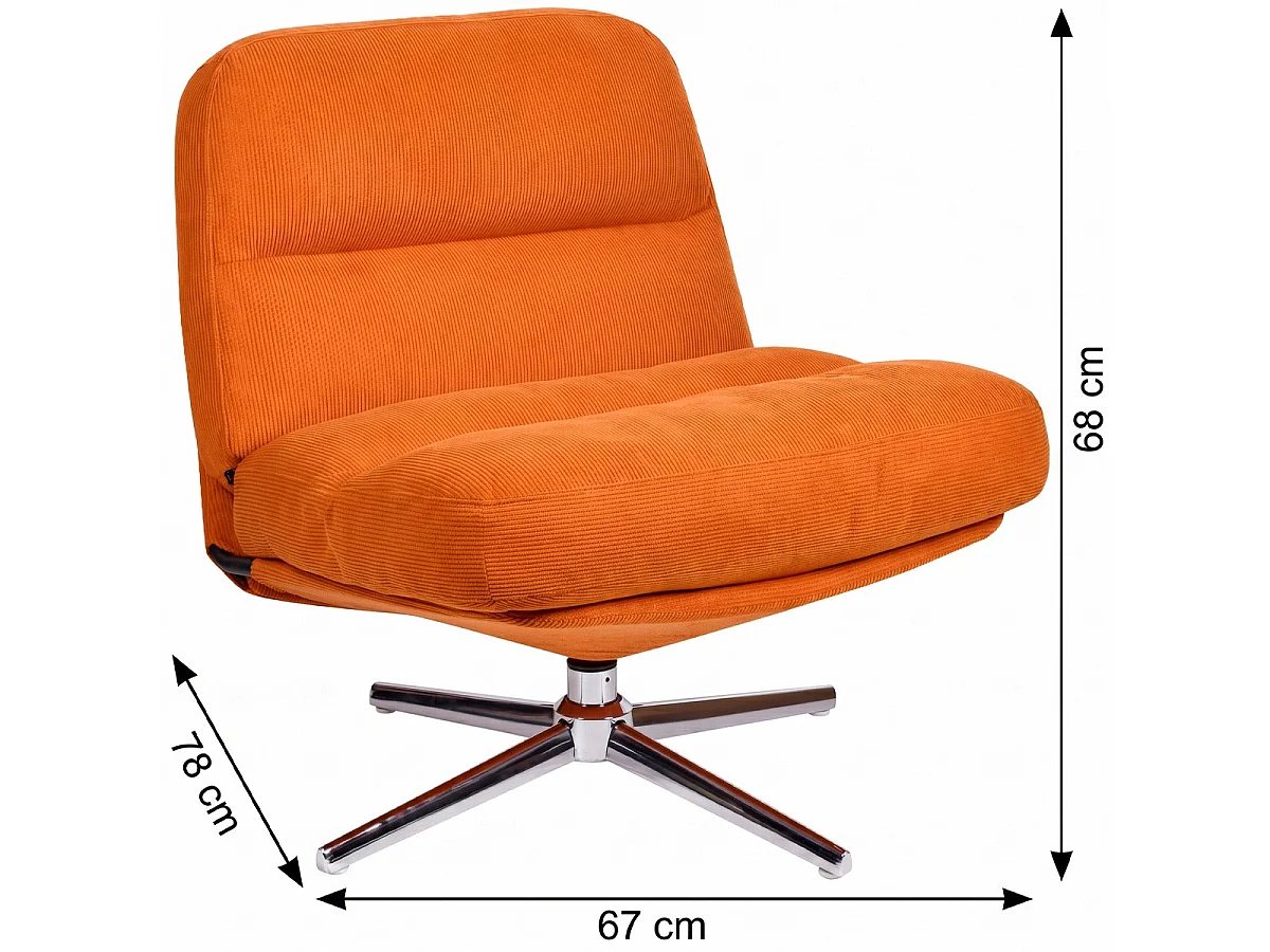 Fauteuil pivotant en velours côtelé orange et piètement chromé - Julia