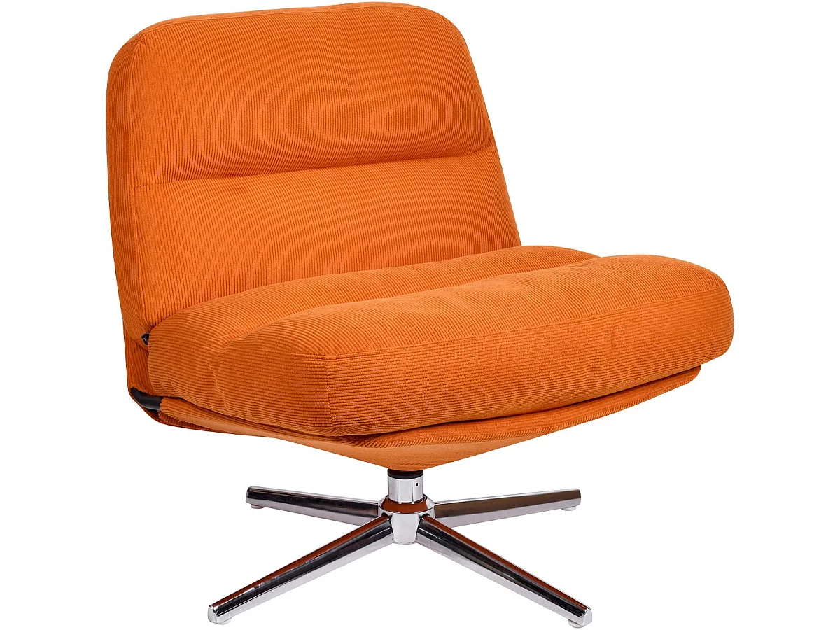 Fauteuil pivotant en velours côtelé orange et piètement chromé - Julia