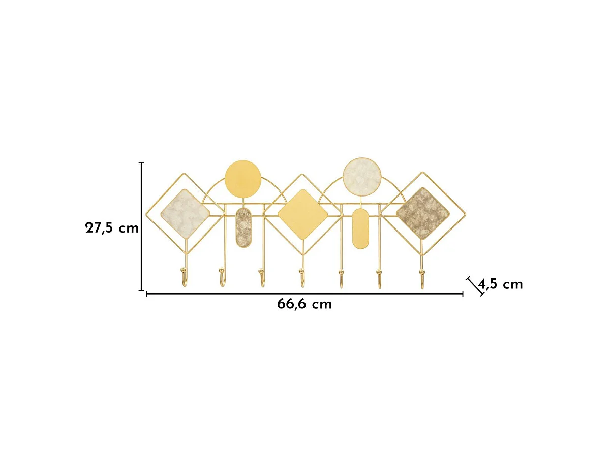 Porte-manteau mural 7 patères Sybille Doré et Jaune