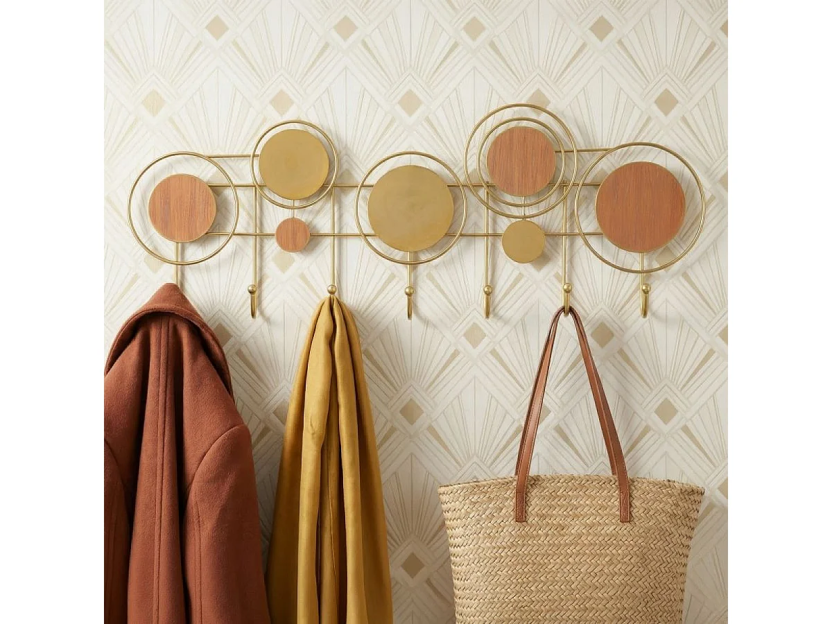 Porte-manteau mural 7 patères Aure Doré et Orange