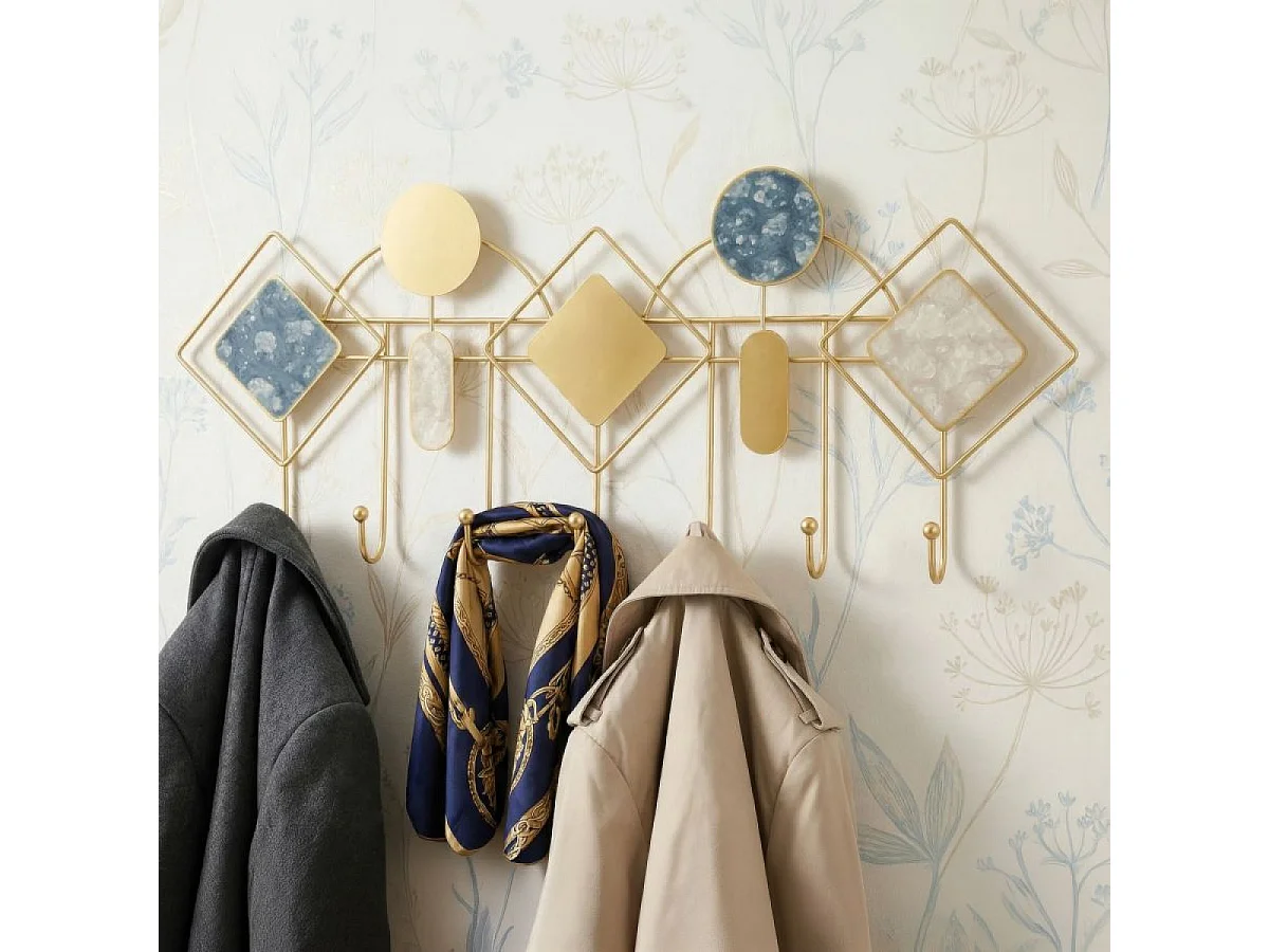 Porte-manteau mural 7 patères Sybille Doré et Bleu