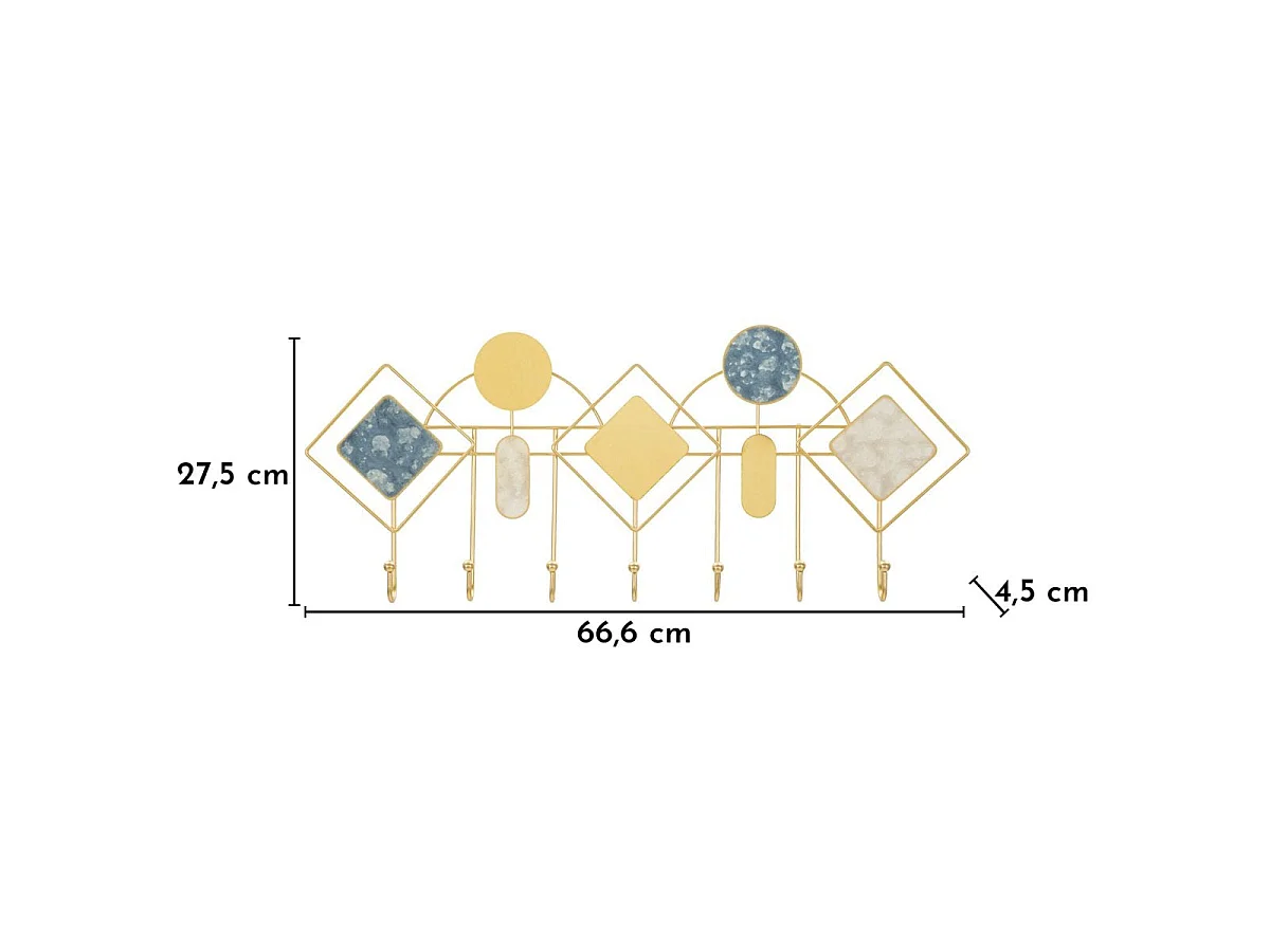 Porte-manteau mural 7 patères Sybille Doré et Bleu