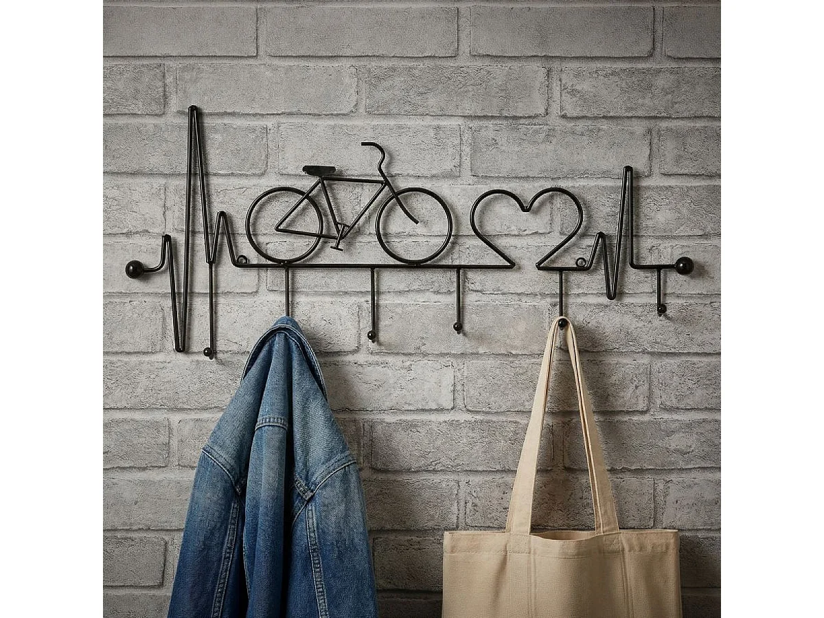 Porte-manteau mural vélo 6 patères Sasha Noir