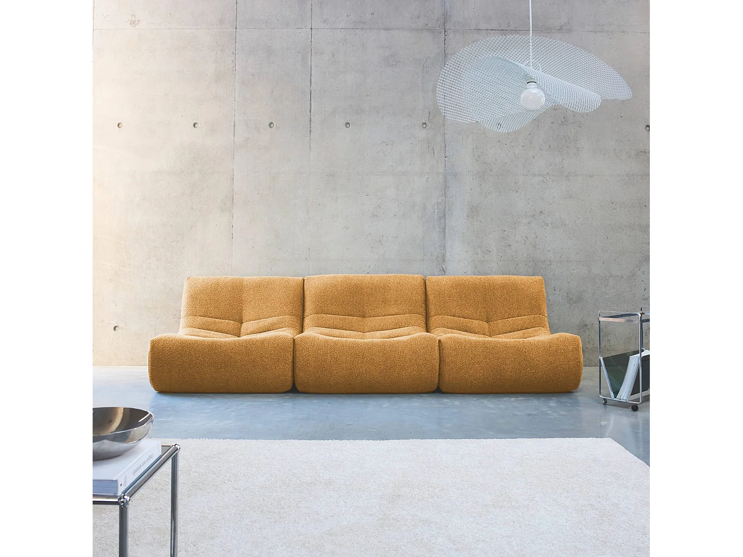 Lot de 3 fauteuils chauffeuses en bouclette texturée moutarde style contemporain 1 place