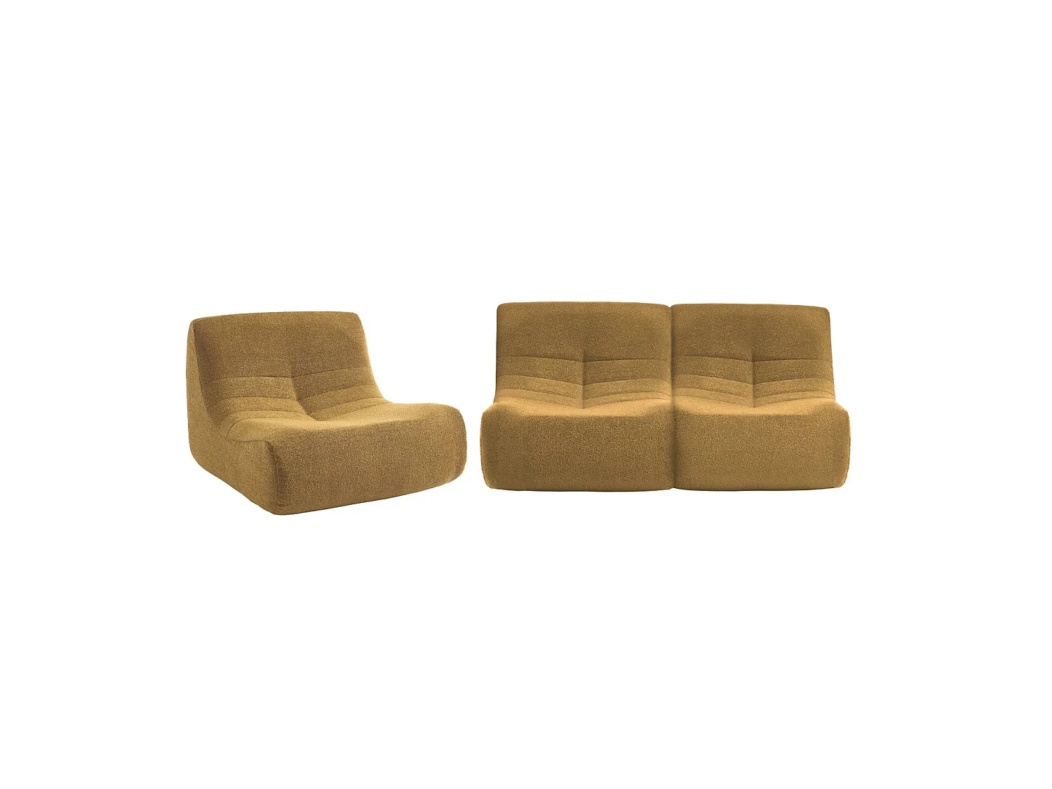 Lot de 3 fauteuils chauffeuses en bouclette texturée moutarde style contemporain 1 place