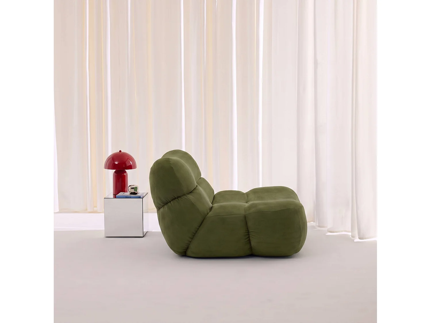 Poltrona compressa in velluto, 1 posto, Como, Verde kaki, 92x103x70 cm