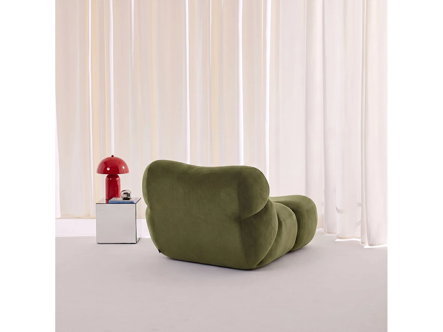 Poltrona compressa in velluto, 1 posto, Como, Verde kaki, 92x103x70 cm