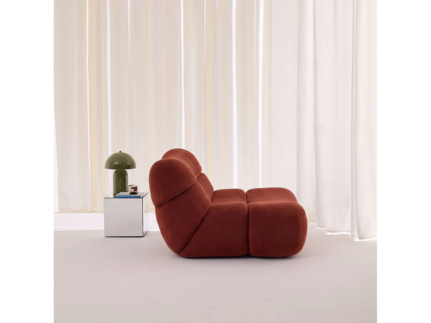 Poltrona compressa in velluto, 1 posto, Como, Rosso mattone, 92x103x70 cm