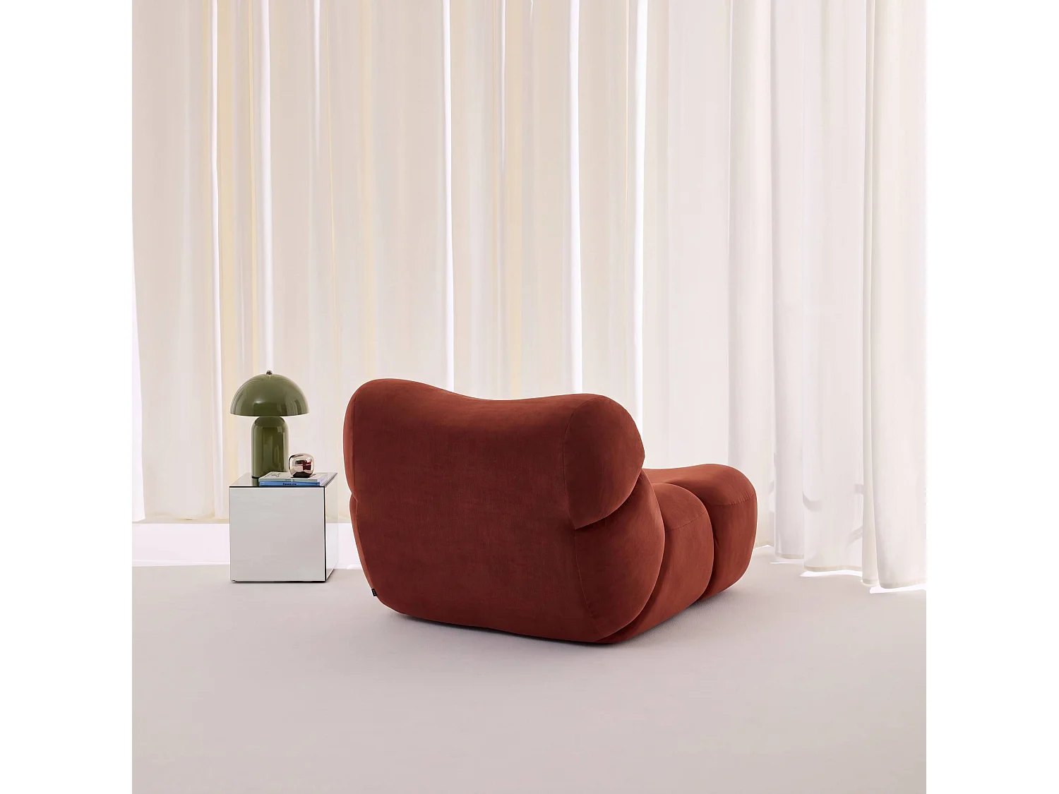 Poltrona compressa in velluto, 1 posto, Como, Rosso mattone, 92x103x70 cm
