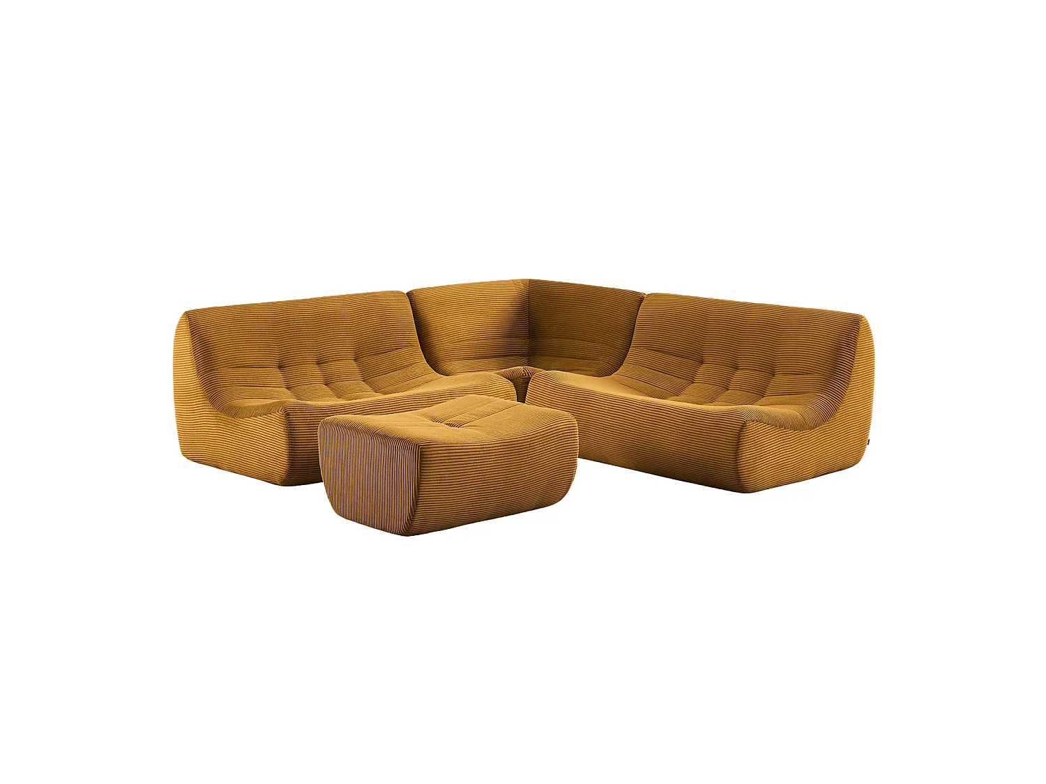 Canapé d'angle modulable 5 places avec repose pied velours côtelé moutarde - Sokol