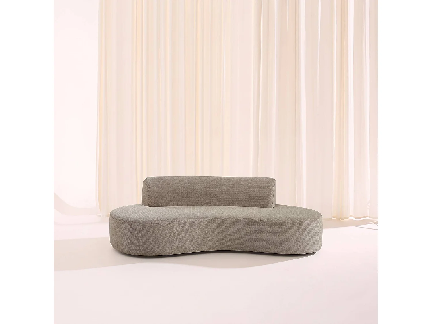 Divano curvo sottovuoto e compresso in tessuto ciniglia, 3 posti, Curv, Beige scuro, 227x102x69 cm