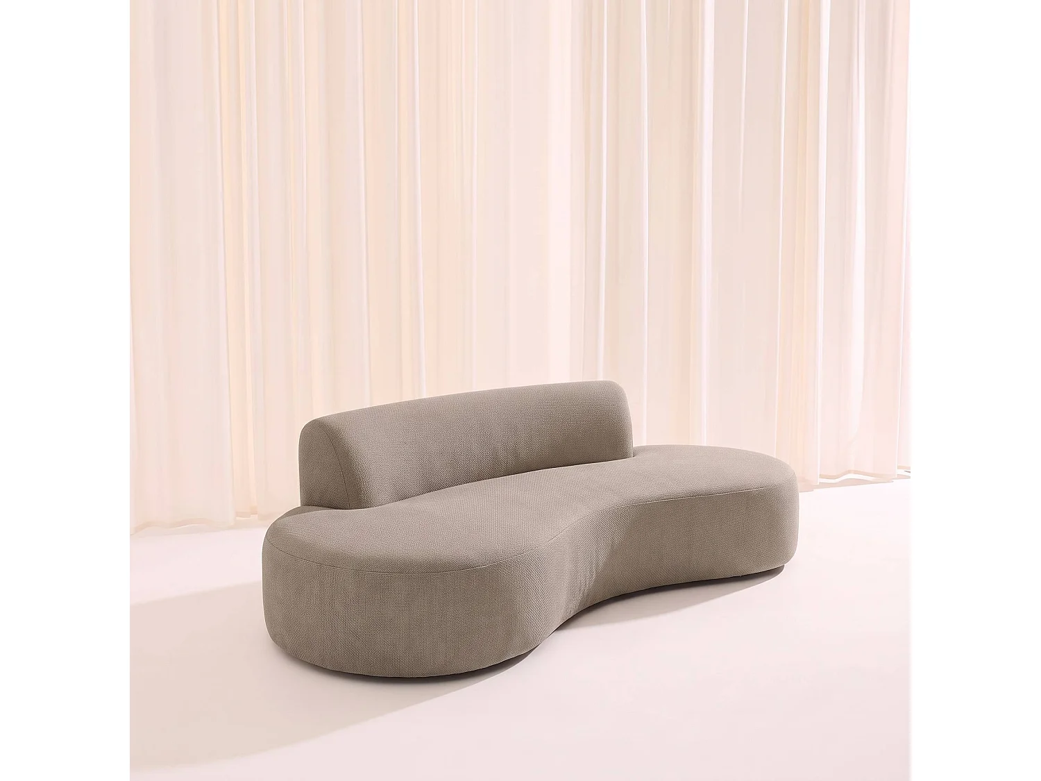 Divano curvo sottovuoto e compresso in tessuto ciniglia, 3 posti, Curv, Beige scuro, 227x102x69 cm