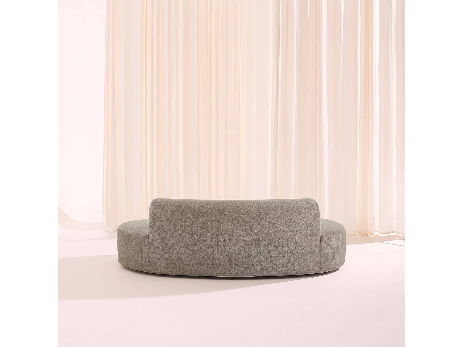 Divano curvo sottovuoto e compresso in tessuto ciniglia, 3 posti, Curv, Beige scuro, 227x102x69 cm