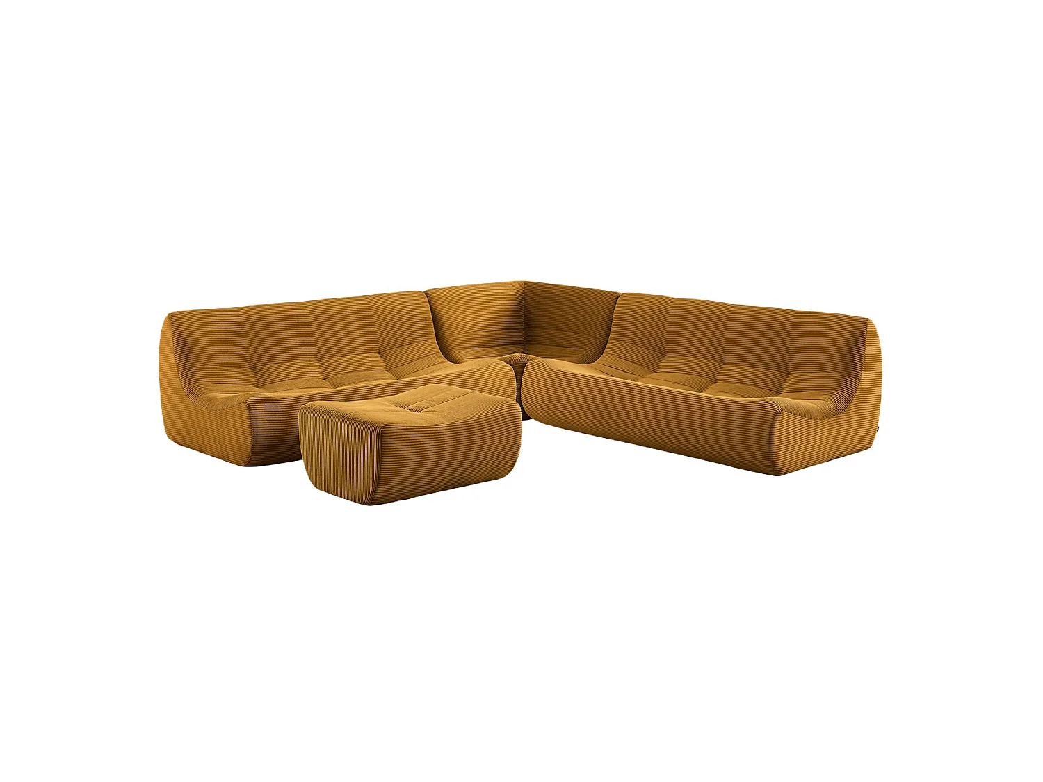 Canapé d'angle modulable 7 places avec repose pied velours côtelé moutarde - Sokol