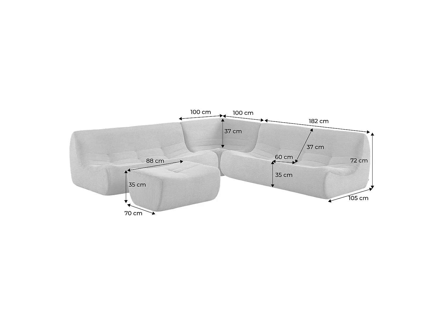 Canapé d'angle modulable 7 places avec repose pied velours côtelé moutarde - Sokol