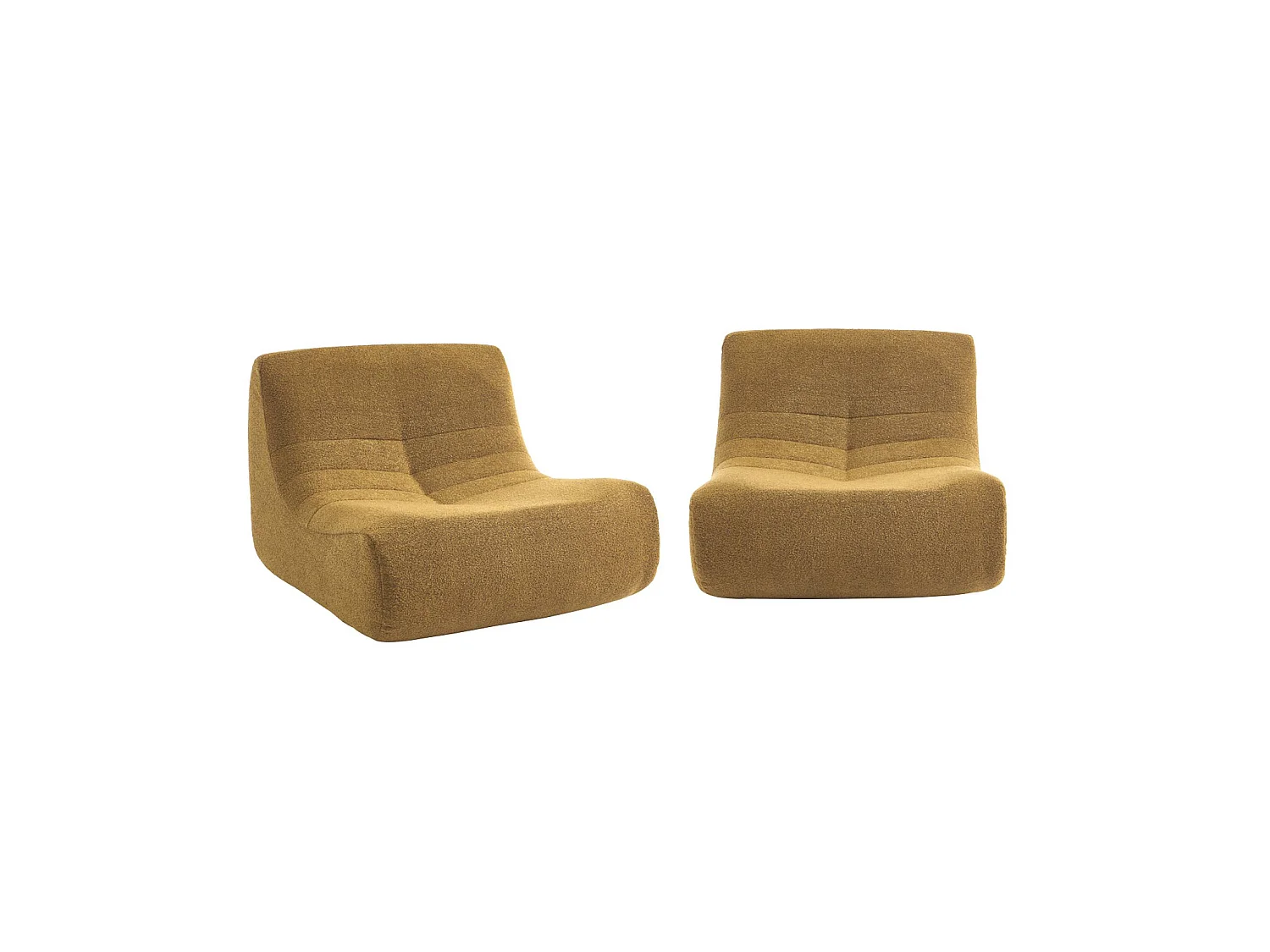 Lot de 2 fauteuils chauffeuses en bouclette texturée moutarde style contemporain 1 place