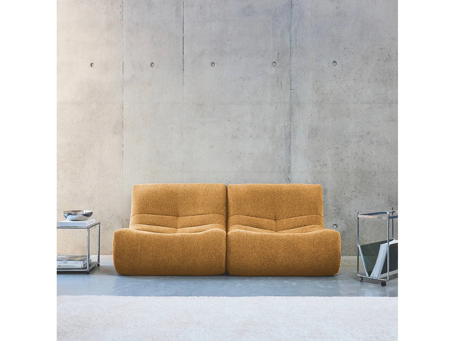 Lot de 2 fauteuils chauffeuses en bouclette texturée moutarde style contemporain 1 place
