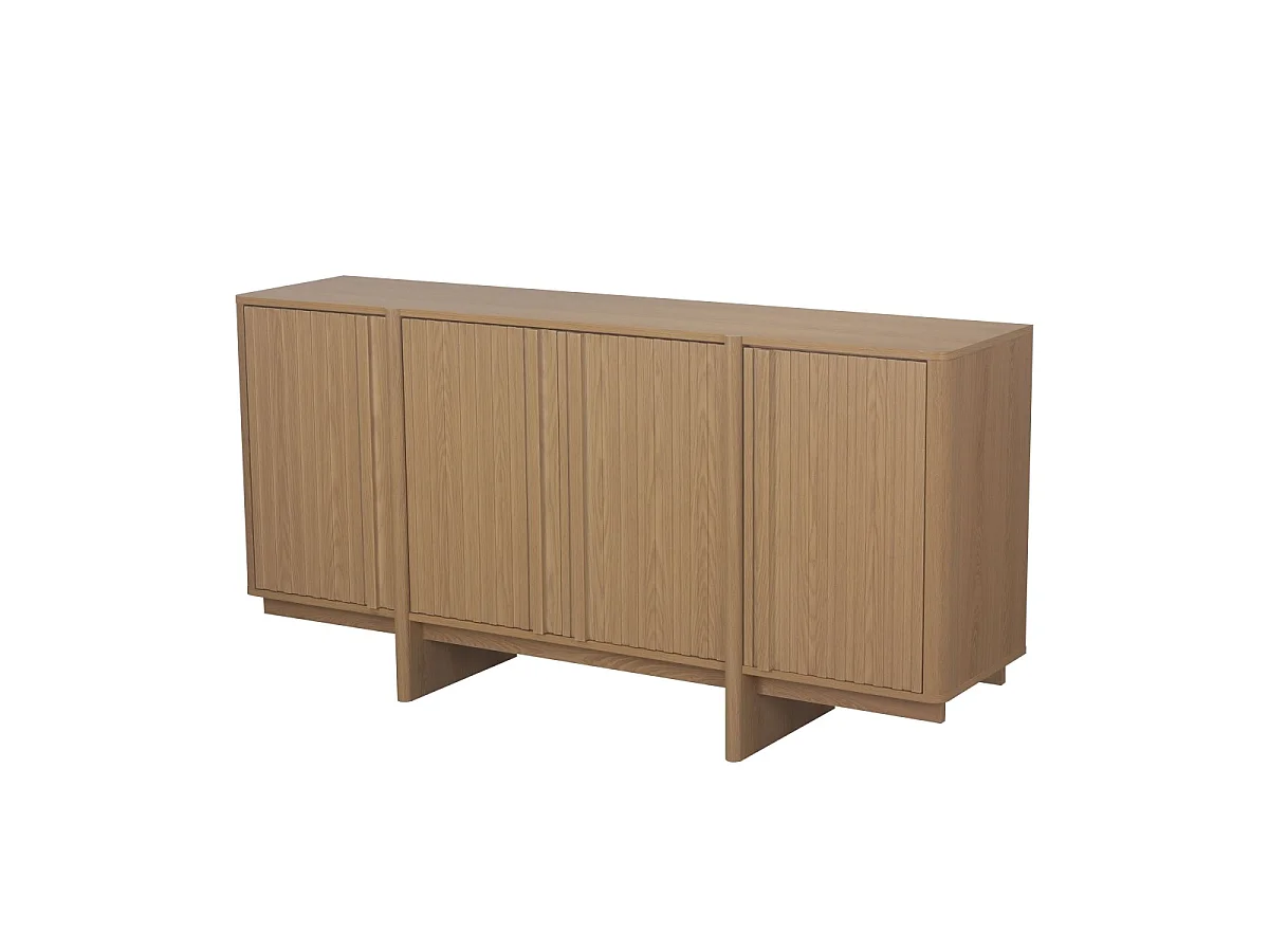 Sideboard 4 Türen mit Lamellenfronten Eiche-Dekor B160 cm - AUGUSTE