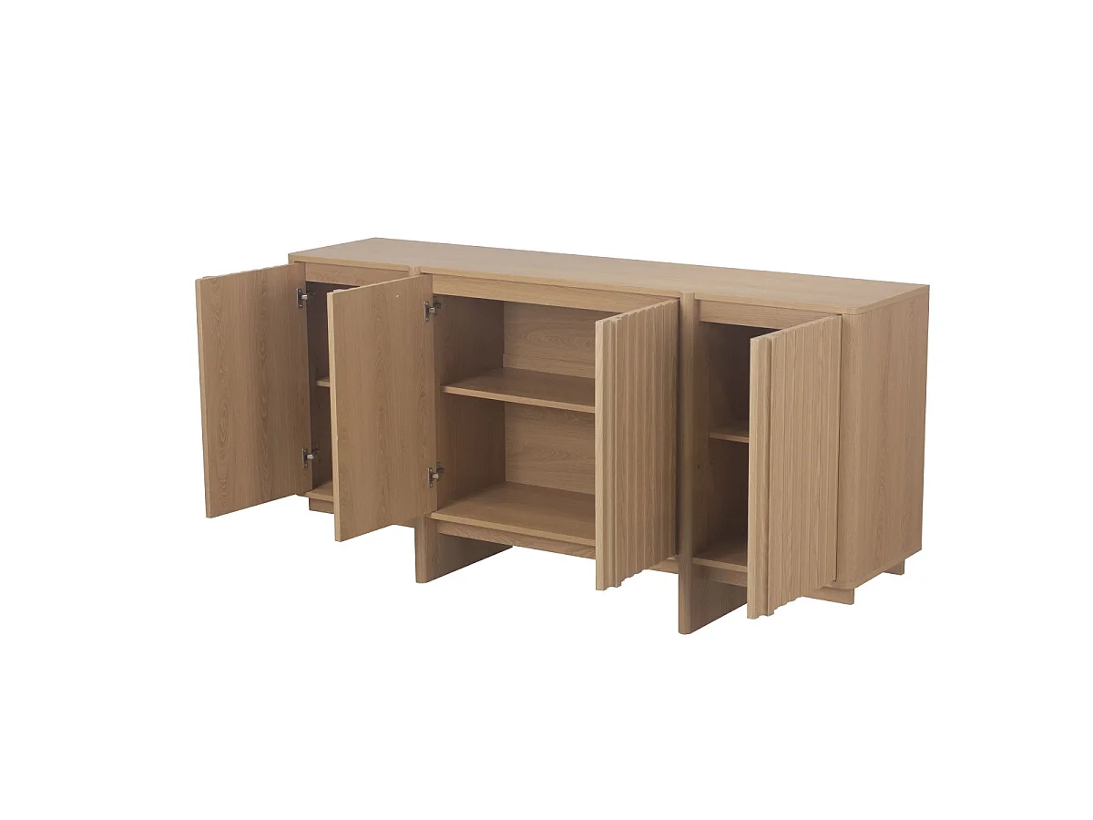 Sideboard 4 Türen mit Lamellenfronten Eiche-Dekor B160 cm - AUGUSTE