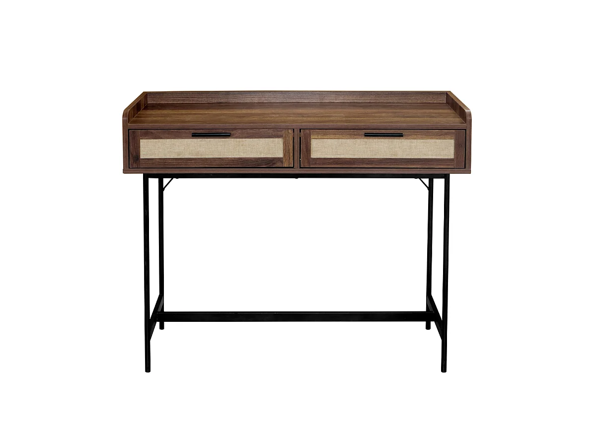 Console 2 tiroirs décor noyer avec façades en tissu L100 cm - JETSON