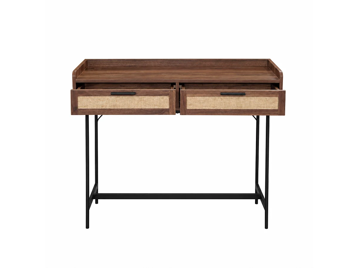 Console 2 tiroirs décor noyer avec façades en tissu L100 cm - JETSON