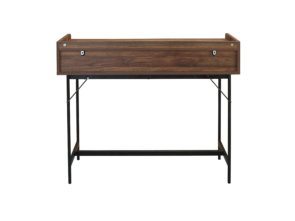 Console 2 tiroirs décor noyer avec façades en tissu L100 cm - JETSON