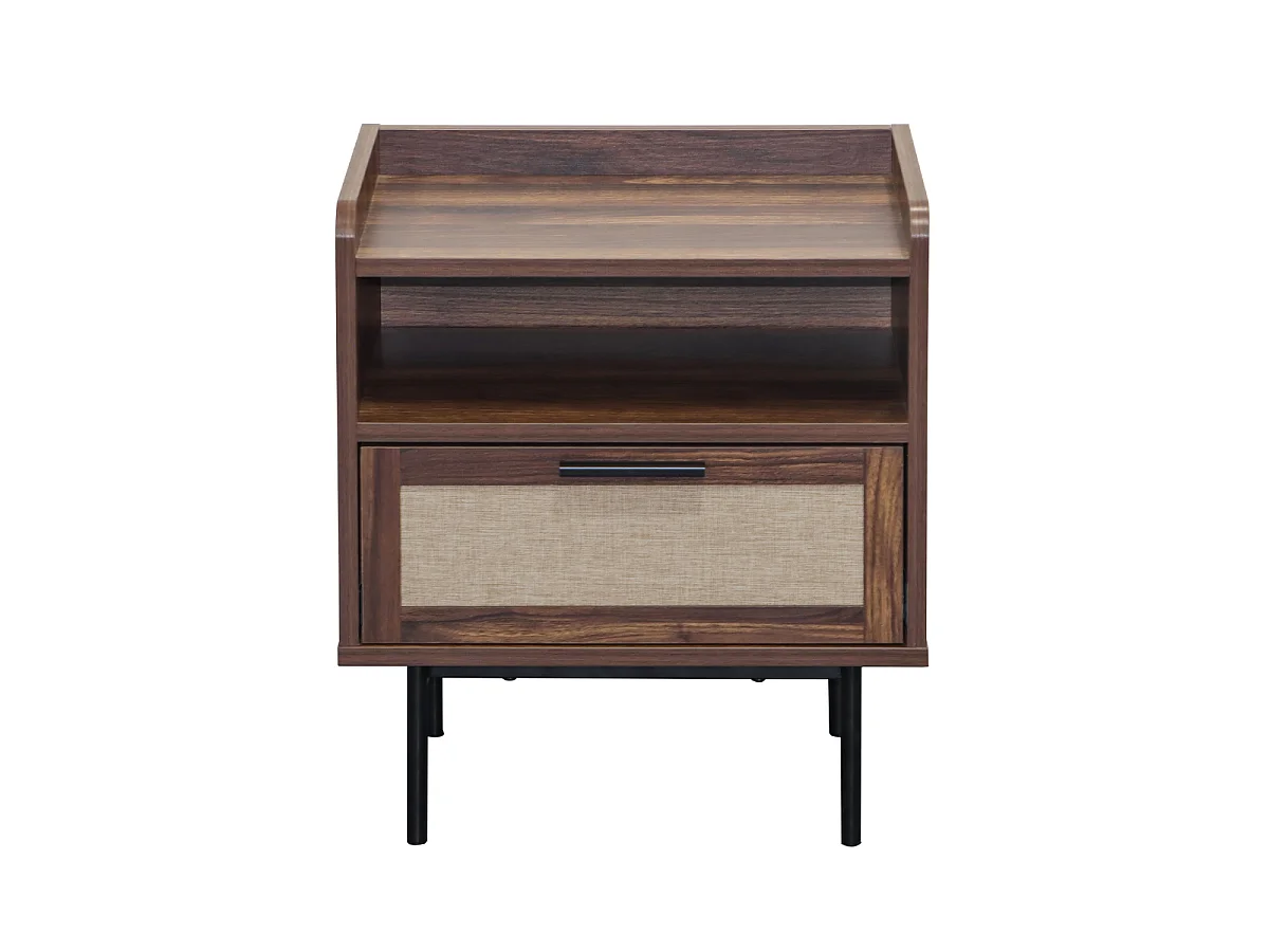 Chevet 1 tiroir, 1 niche décor noyer avec façades en tissu L45 cm - JETSON
