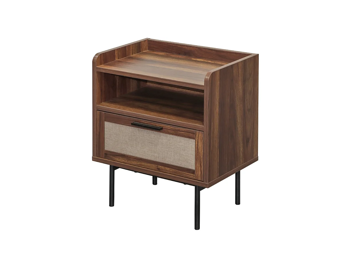 Chevet 1 tiroir, 1 niche décor noyer avec façades en tissu L45 cm - JETSON