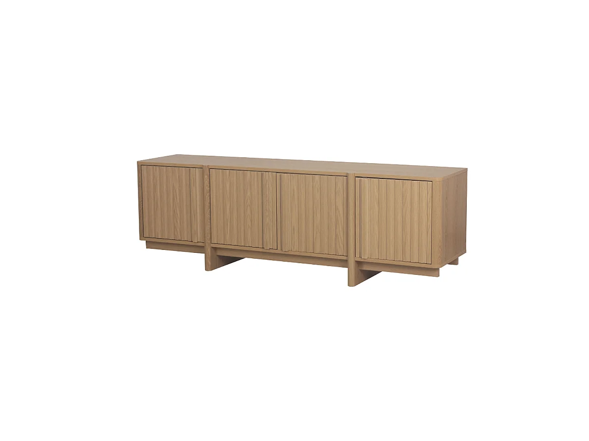 Mobile TV 4 ante con frontali a doghe effetto rovere L160 cm - AUGUSTE