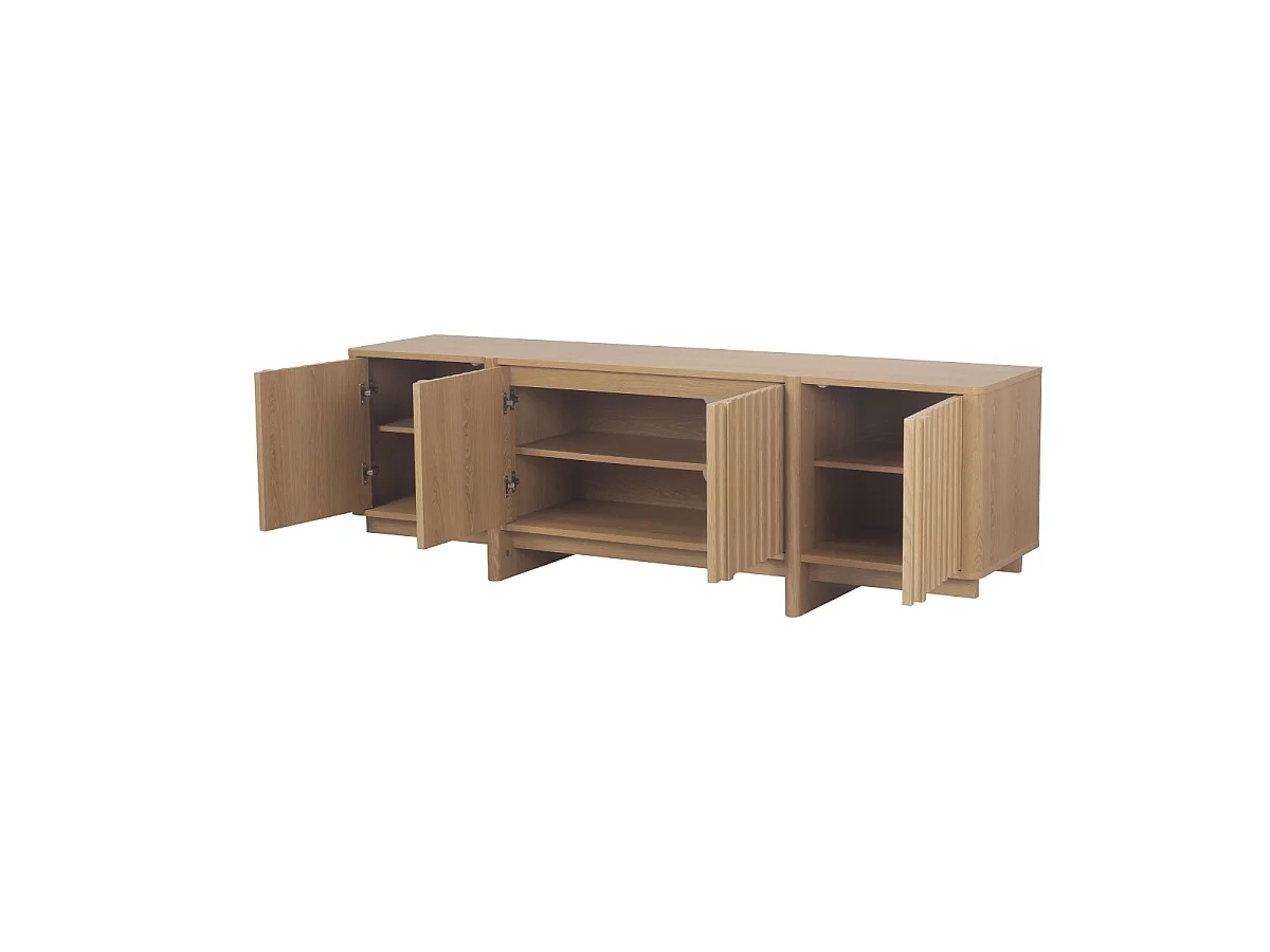 Mobile TV 4 ante con frontali a doghe effetto rovere L160 cm - AUGUSTE