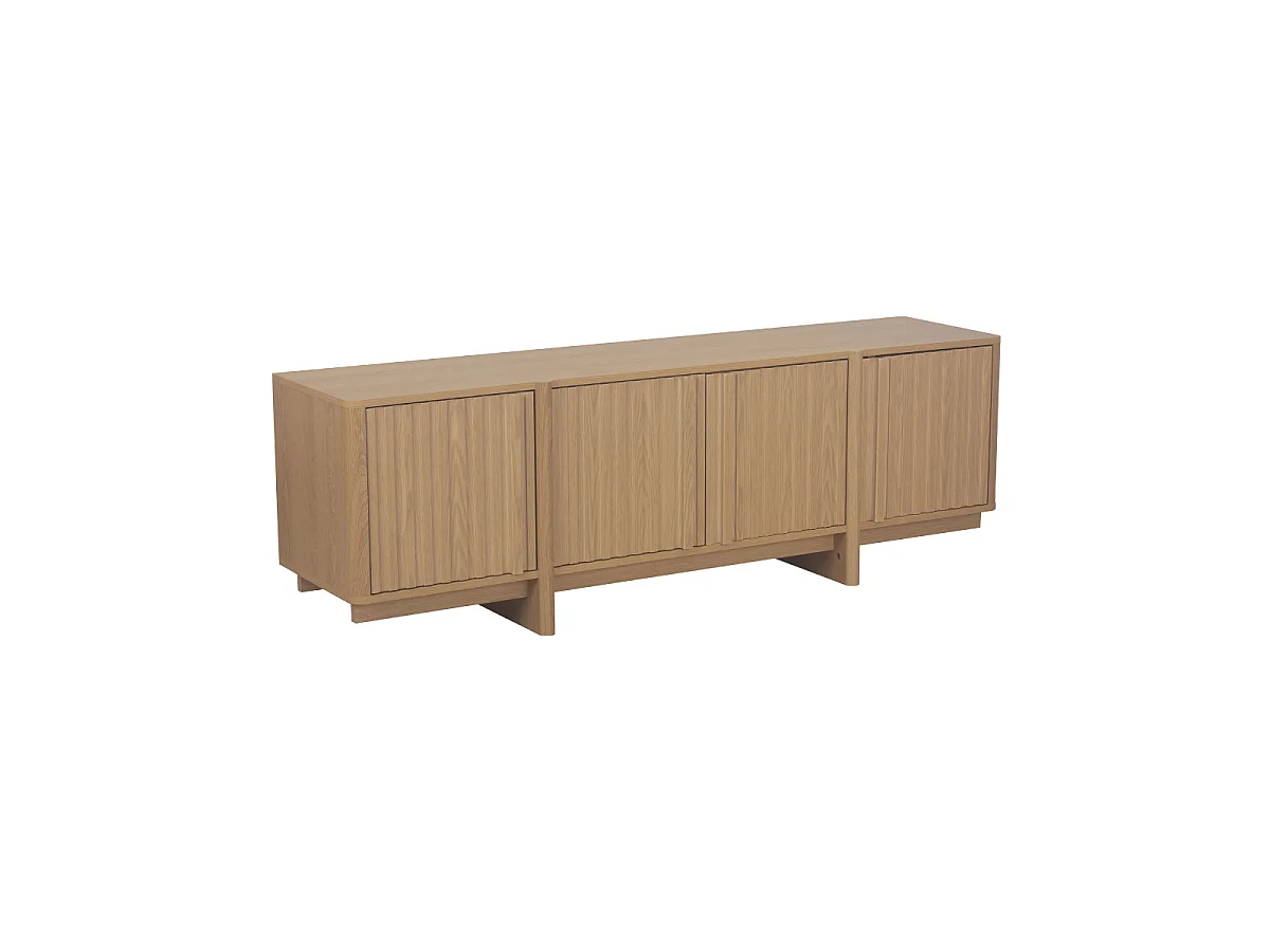 Mobile TV 4 ante con frontali a doghe effetto rovere L160 cm - AUGUSTE