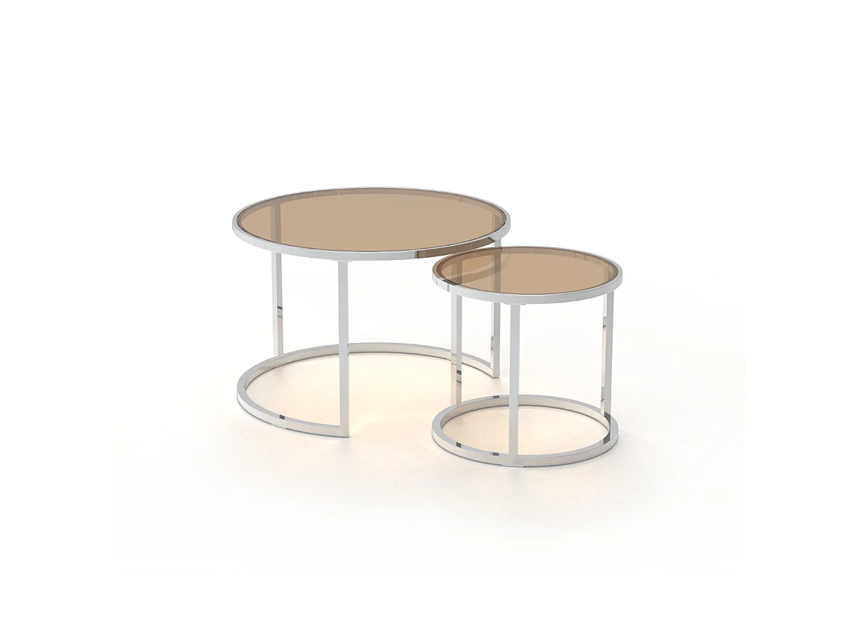 Nästing soffbord set med kromben och glasöverdel L70 cm - NOAM