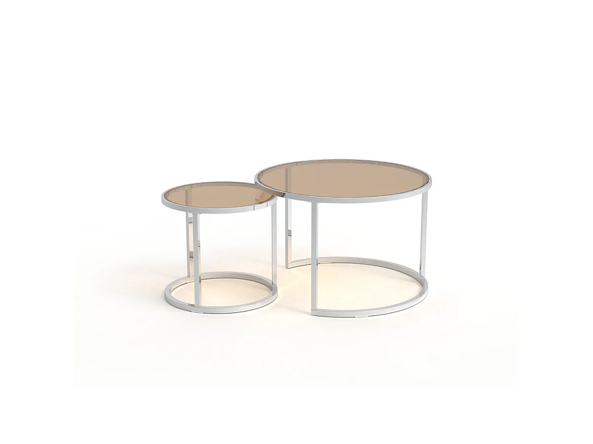 Nästing soffbord set med kromben och glasöverdel L70 cm - NOAM