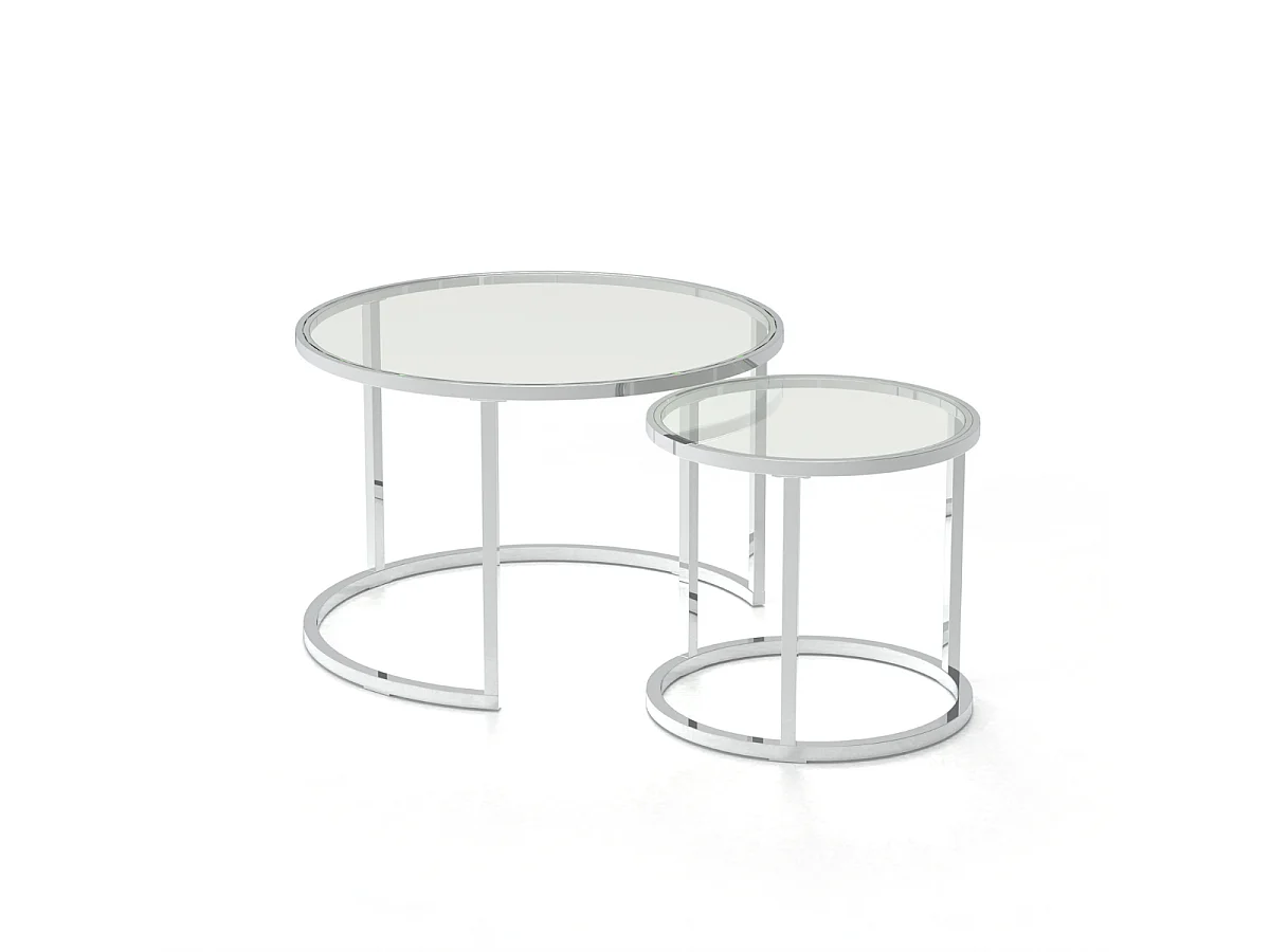 Set de 2 mesas de centro con patas cromadas y tablero de cristal L70 cm - NOAM