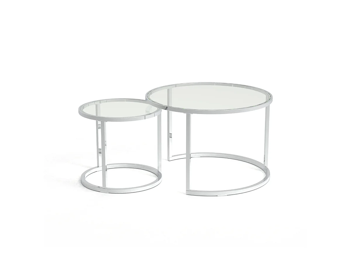 Set de 2 mesas de centro con patas cromadas y tablero de cristal L70 cm - NOAM