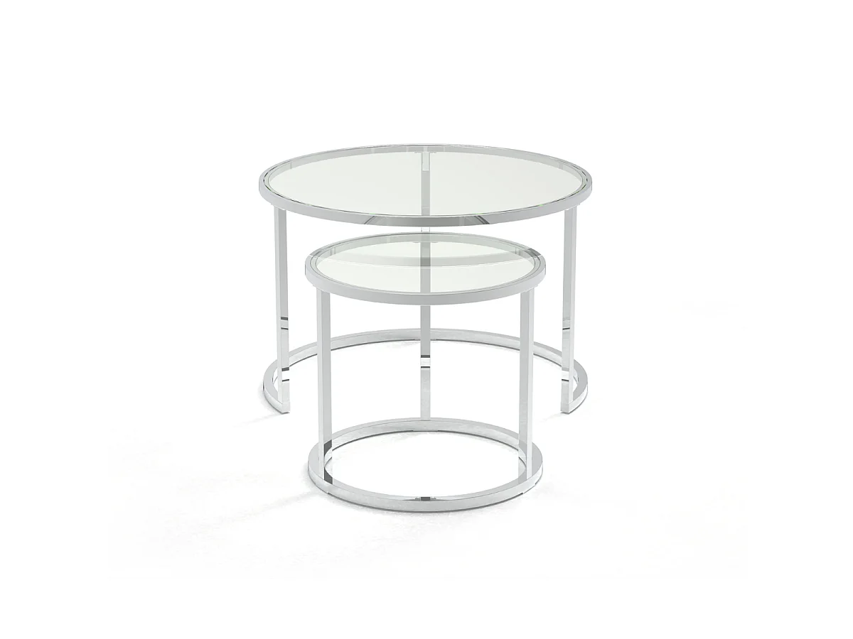 Set de 2 mesas de centro con patas cromadas y tablero de cristal L70 cm - NOAM