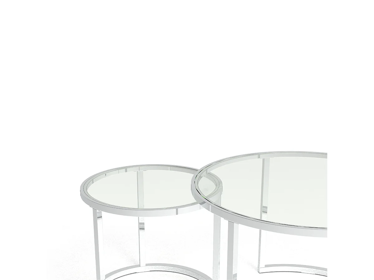 Set de 2 mesas de centro con patas cromadas y tablero de cristal L70 cm - NOAM