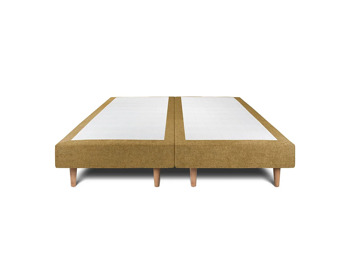 Lit 180x200cm avec tête de lit lignes tissu et double sommier tapissier jaune Hauteur totale : 29cm