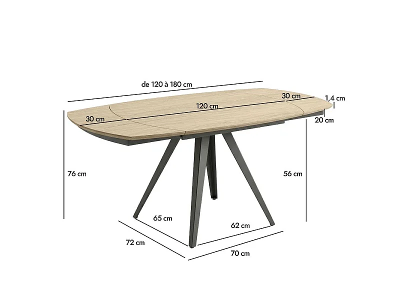 Table extensible ovale 120/180 cm céramique effet bois – ADELPHIA 2