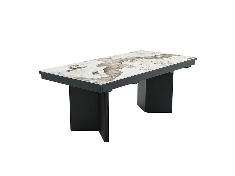 Table extensible 180/330 cm céramique blanc marbré pieds métal noir – ANATOLIA