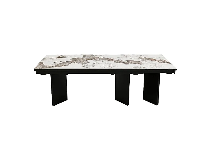 Table extensible 180/330 cm céramique blanc marbré pieds métal noir – ANATOLIA
