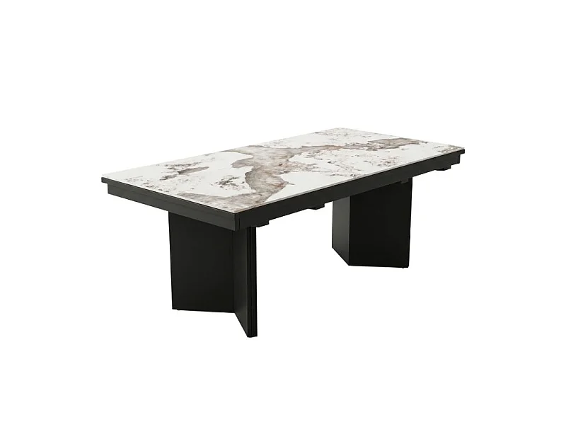 Table extensible 180/330 cm céramique blanc marbré pieds métal noir – ANATOLIA