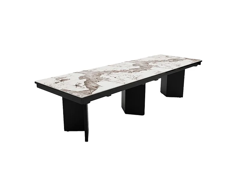 Table extensible 180/330 cm céramique blanc marbré pieds métal noir – ANATOLIA