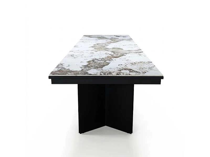 Table extensible 180/330 cm céramique blanc marbré pieds métal noir – ANATOLIA