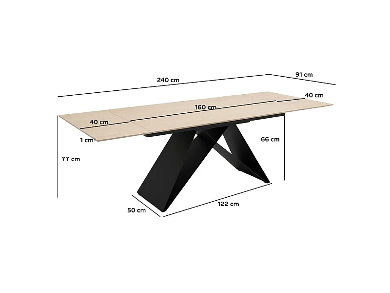 Table extensible 160/240 cm en céramique finition effet bois – LIMA