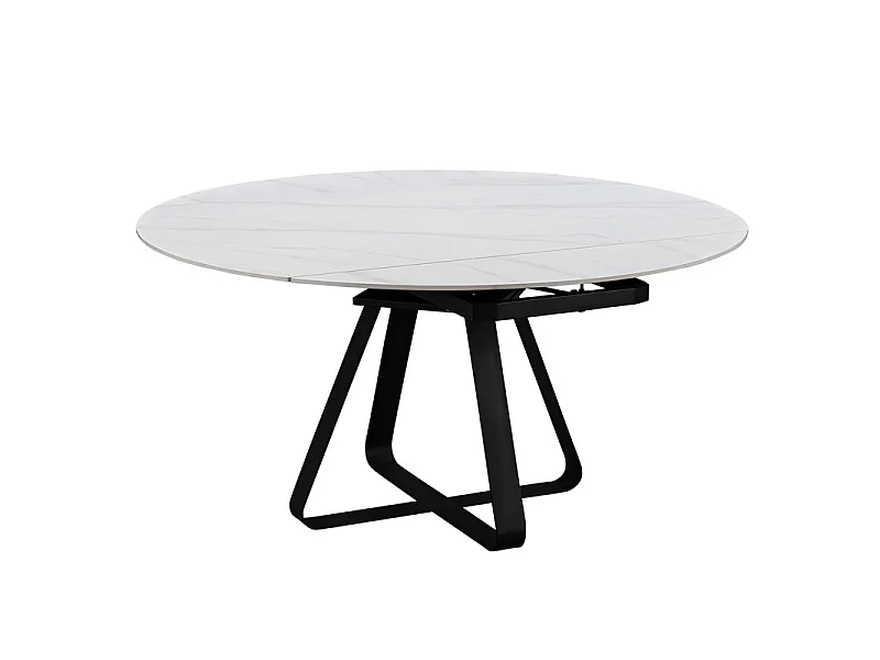Table extensible ovale à ronde 150 cm en céramique blanc marbré – SKYE