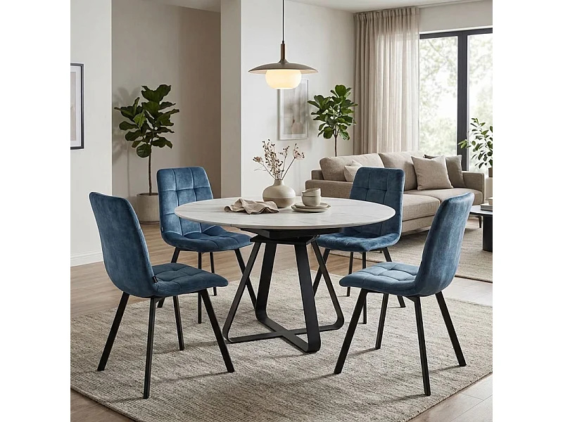 Table extensible ovale à ronde 150 cm en céramique blanc marbré – SKYE